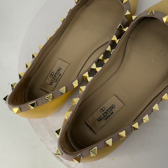 Valentino Metallic Gold Leather Rockstud Ballet Flats Size 38 *flaw - Picture 4 of 10
